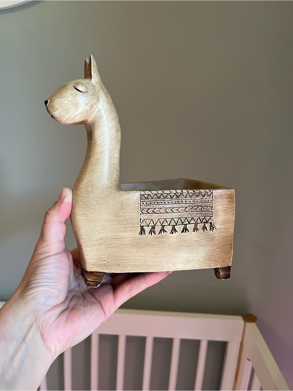 Vintage Style Gold-Tone Wooden Llama/Alpaca Planter - Folk Art Decor